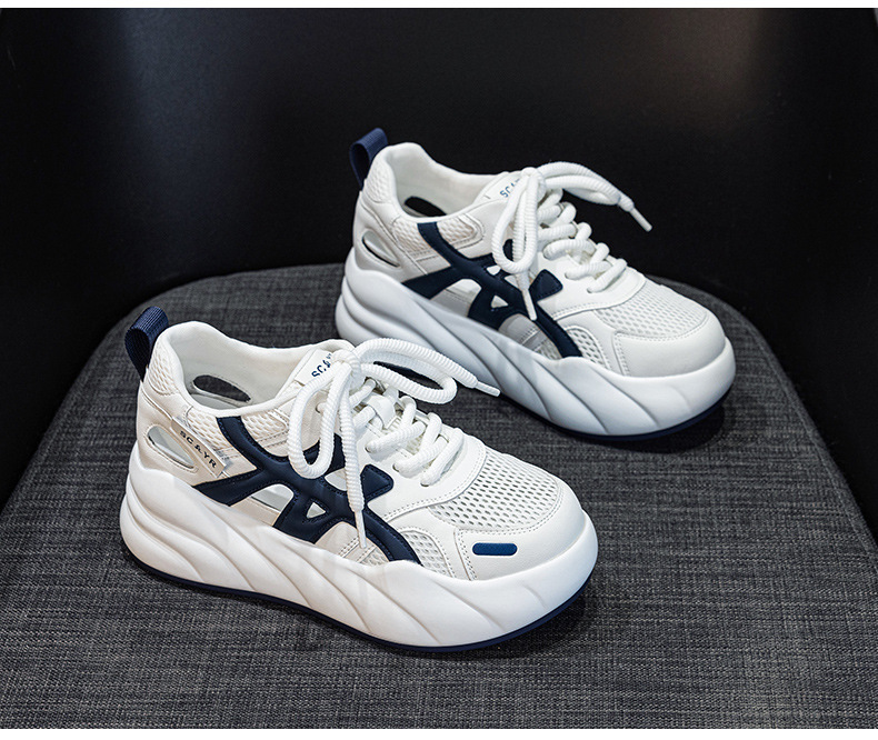 Giày sneaker nữ đế dày tăng chiều cao, phong cách thể thao thời trang, thiết kế đục lỗ thoáng khí mùa hè — M2896 màu trắng, M2896 màu xanh lam chi tiết 21