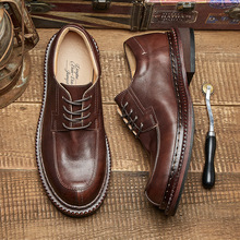 马皮大头德比鞋英伦复古手工男鞋擦色做旧时尚透气男皮鞋休闲单鞋