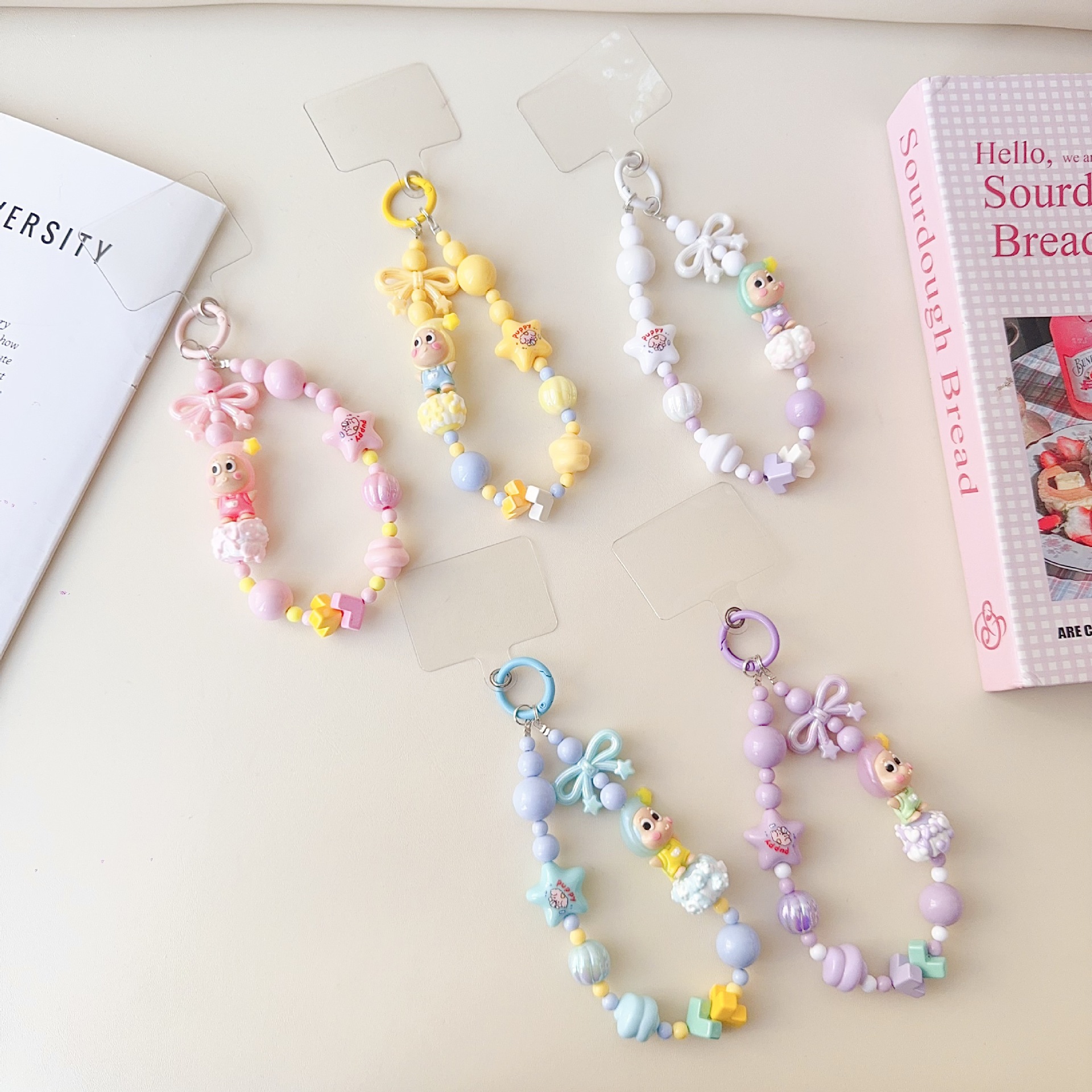 新款时尚卡通萌娃星星人串珠钥匙扣挂链手机链手绘珠挂链配饰批发