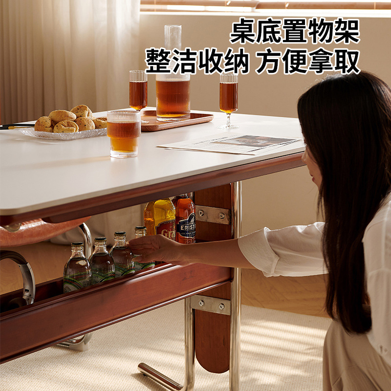 桐语特岩板餐桌家用小户型奶油中古风2025款实木长方形布伦特餐桌|undefined