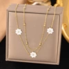 【H1133】Double-layer white daisy necklace golden