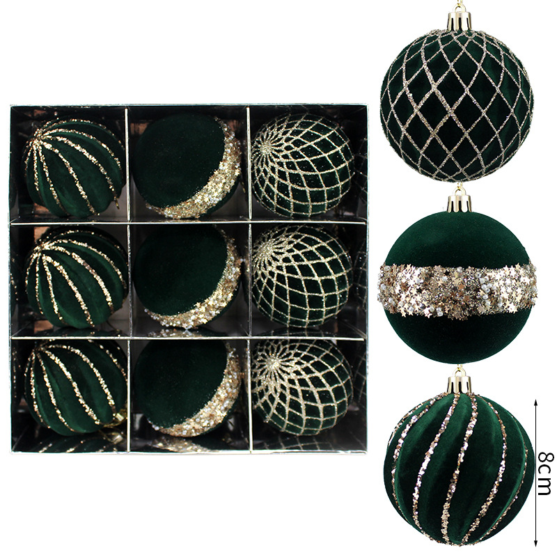 Flocked Navidad Bolas de Navidad Bolas de Navidad Colgante de árbol de Navidad Accesorios de Navidad Colgante de decoración de Navidad