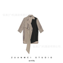 【拿样联系客服改价3折】设计感 气质高级不对称下摆拼色女上衣