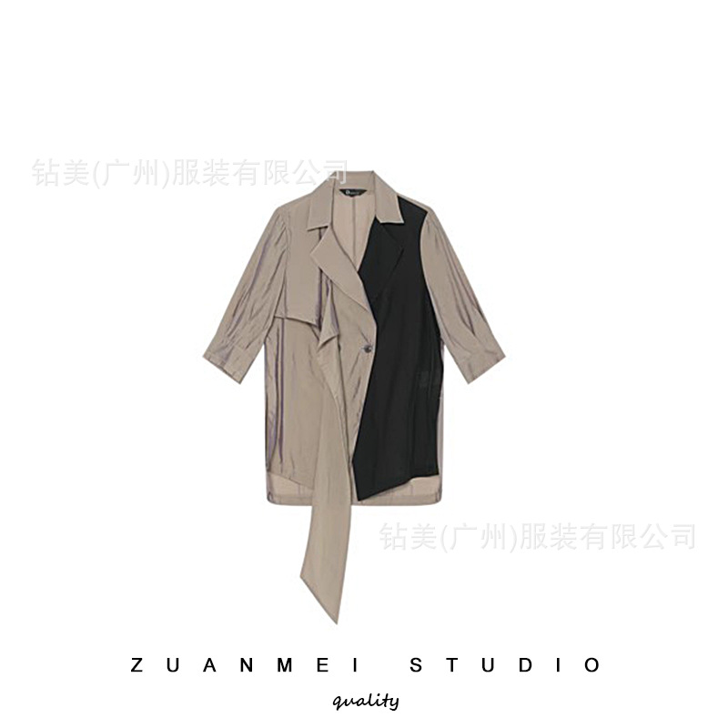 【拿样联系客服改价3折】设计感 气质高级不对称下摆拼色女上衣