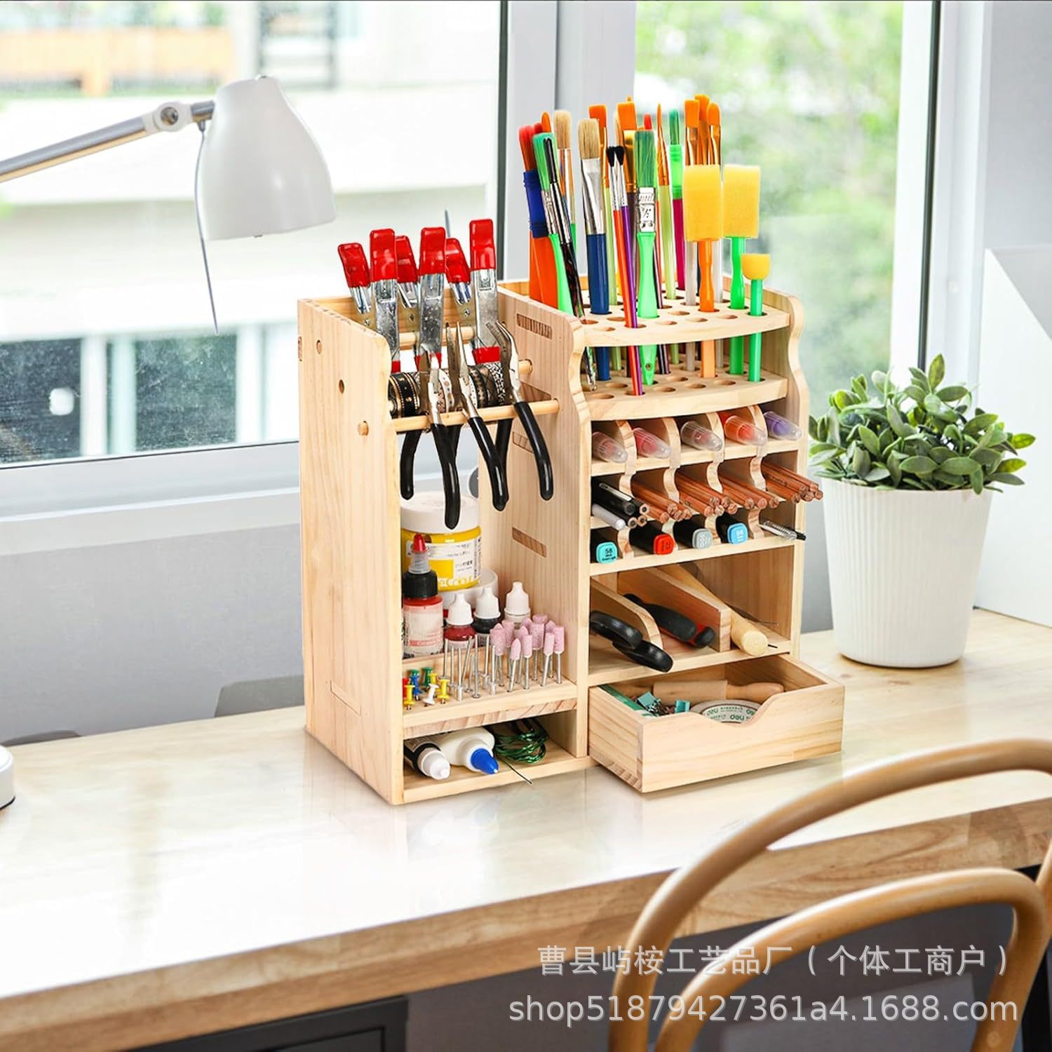 나무 마커 펜 보관함 멀티 슬롯 작업대 정리함 미술 도구 보관함 드라이버 페인트 브러시 홀더