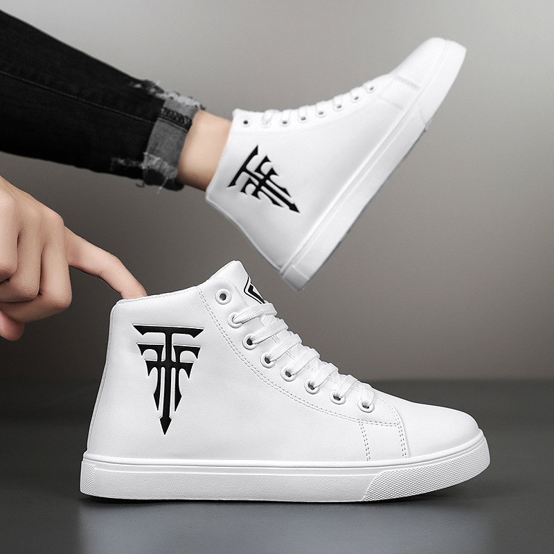 Herr high top casual sneakers i läder halkfria andningsbara vita_voghion.com