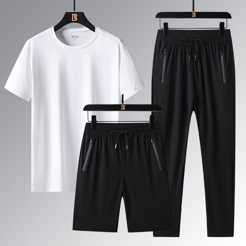 Hombre de verano helado rápido secado conjunto de tres piezas fresco y cómodo sudor transpirable juego de deportes casuales imprimible LOGO