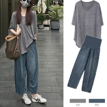 爆款现货 优质面料 孕妇装夏装套装2024年新宽松上衣牛仔两件套