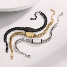 跨境热销父亲节名字珠子钛钢手链diy刻字嘻哈古巴链手镯饰品批发