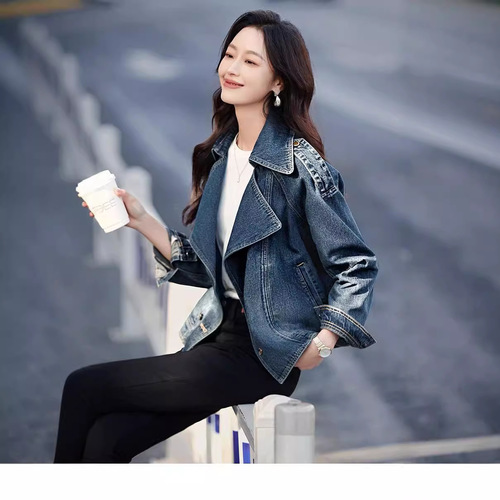 Casual fashion coat spring and autumn new windbreaker short lapel denim coat