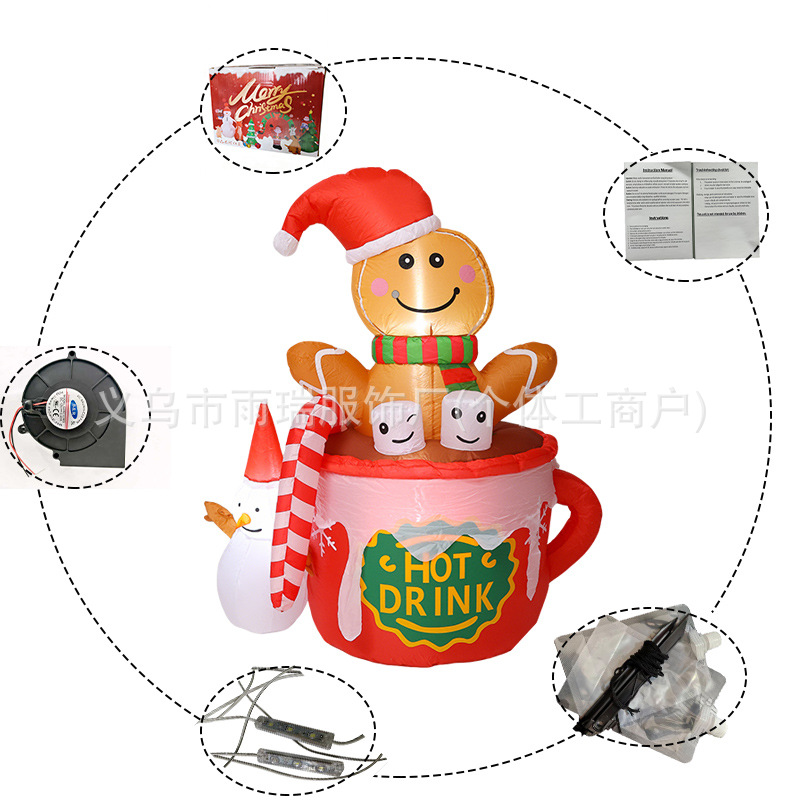 Navidad transfronteriza inflable pan de jengibre hombre taza de menú modelo de aire para el hogar jardín patio decoración al aire libre fábrica directa