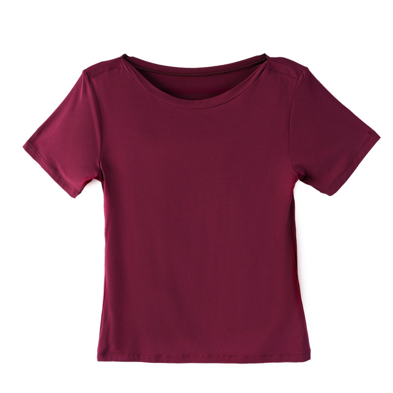 CANVAUS verano simple y suave camiseta glutinoso para mujer nueva versión coreana de color sólido cuello de una línea casual de manga corta jersey para mujer