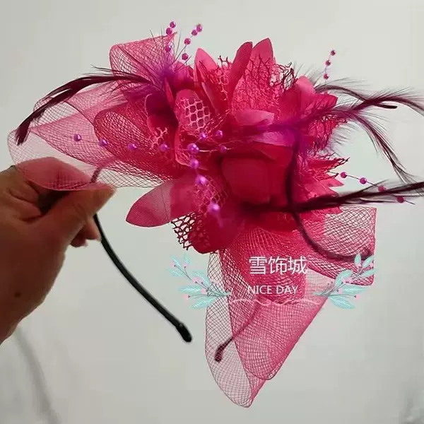 Bridal headpiece vintage mesh bow headband feather beaded headband women's wedding performance hair accessory
