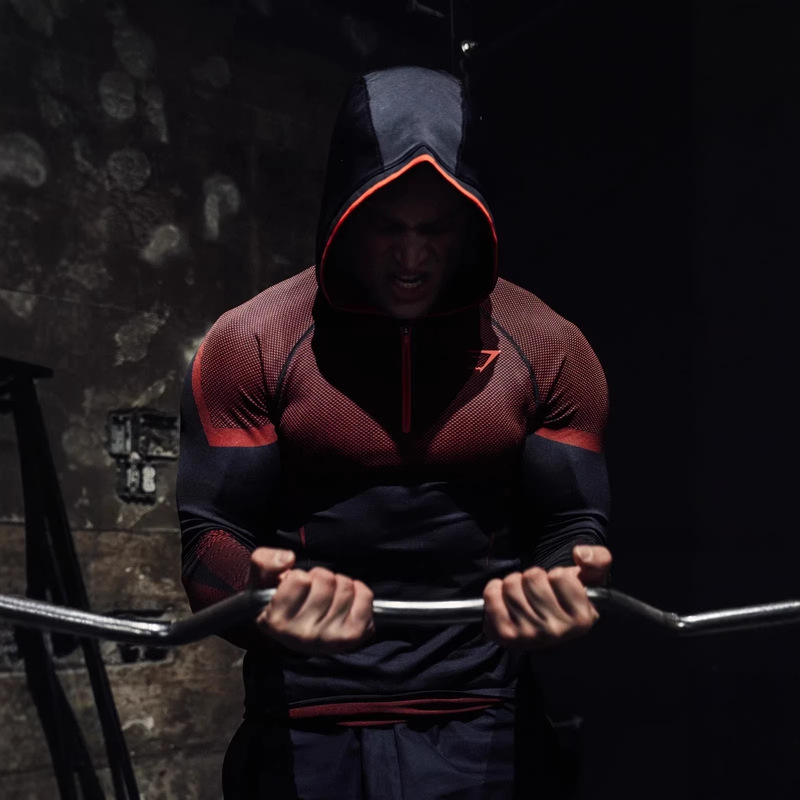 Gymshark Fitness Long-Sleeved Men's Hooded Base Layer Shirt Onyx5.0 Onyx High-Elastic Cycling Fitness T-Shirt Gymshark Fitness Long-Sleeved Men's Hooded Base Layer Shirt Onyx5.0 Onyx High-Elastic Cycling Fitness T-Shirt