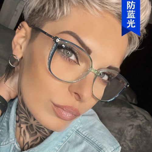 Glitter cat-eye flat mirror anti-blue light glasses frame fashionable ladies European and American cross-border can be equipped with myopia concave shape