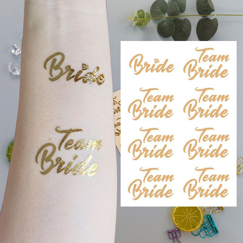 跨界现货新款Team Bride婚礼新娘新郎婚礼烫金烫银玫瑰金纹身贴