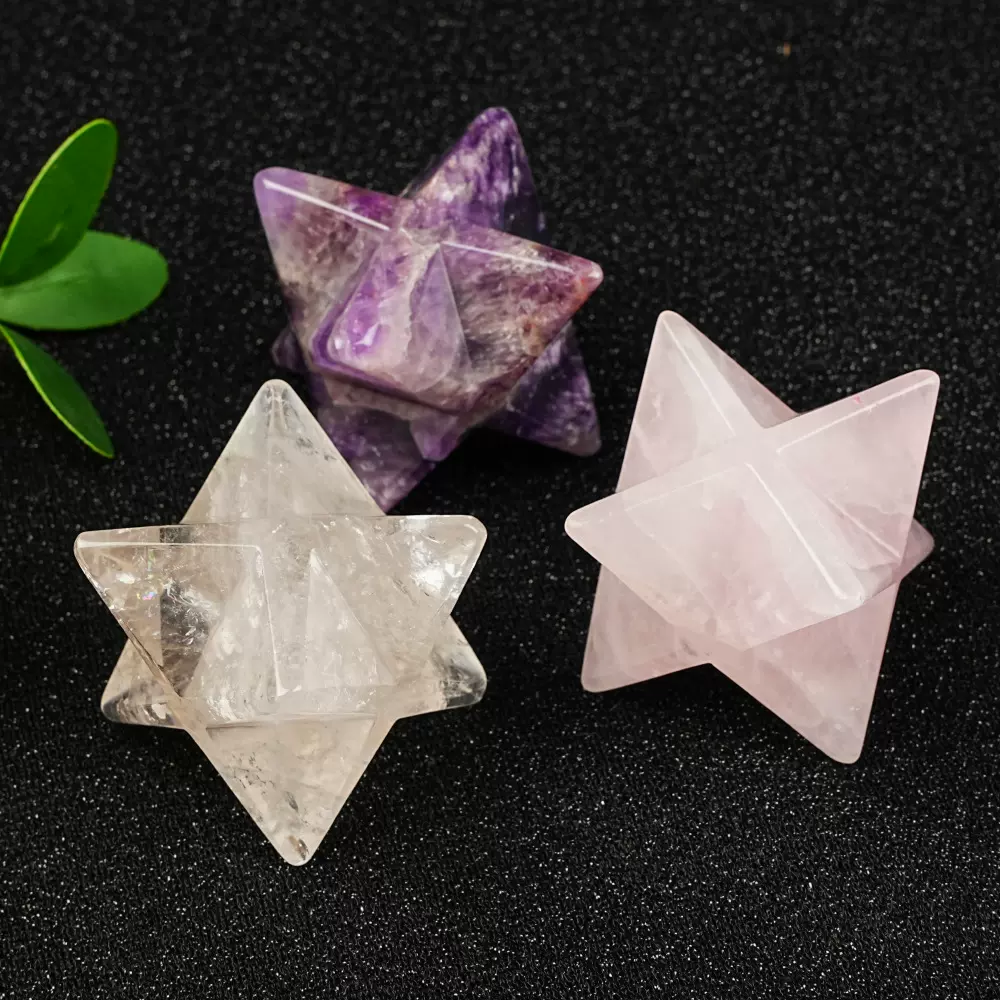天然水晶梅尔卡巴4cm立体六芒星生命之花吊坠大卫之星装饰品摆件