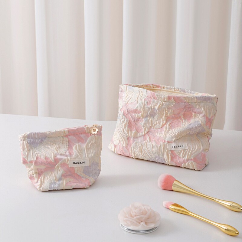 New Style Elegant Embossed Flower Cosmetic Bag Women's Portable Clutch Bag Travel Organize Storage Bag Inner Bag Coin Purse