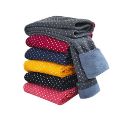Fall/Winter Children's Polka-Dot Fleece-Lined Leggings, Korean-Style Girls' Slim-Fit Stretch Pants, Mid-to-Large Kids' One-Piece Fleece Trousers