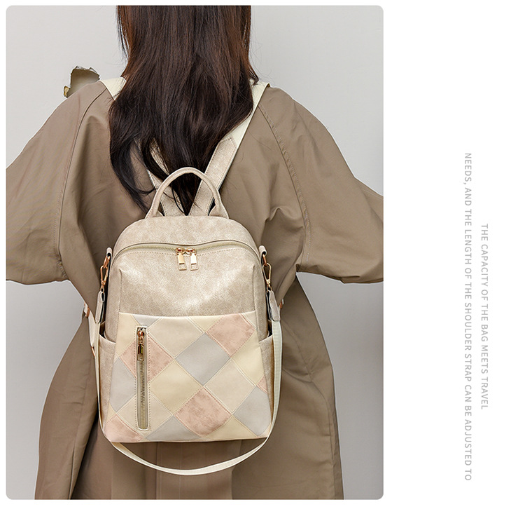 Women's Retro Backpack Pu Leather Diamond Grid Travel Rucksack_voghion.com