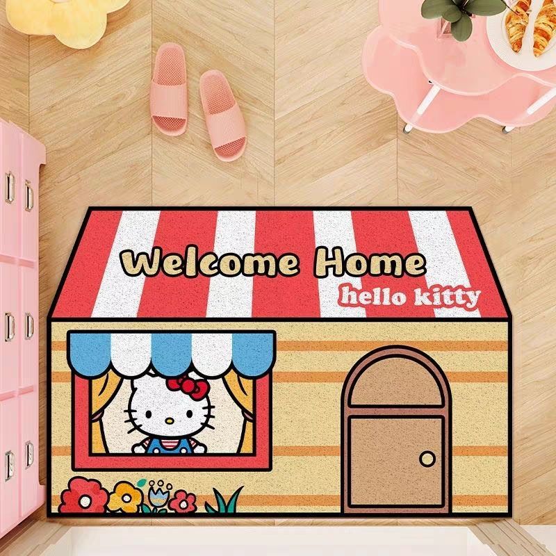 Cute Kitty Silk Loop Doormat for Entryway, Dirt-Scraping Foot Mat, Stain-Resistant Non-Slip Mat, Customizable Entry Door Mat