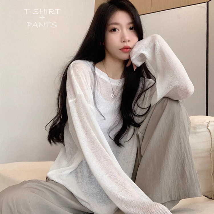 韩国chic夏季法式小众慵懒风宽松百搭长袖针织衫薄款空调防晒罩衫