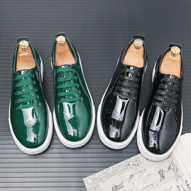 Comercio exterior de cuero lacado hombre de negocios ropa formal Bloc tallada zapatos de cuero 2024 moda de otoño personalidad zapatos de cuero verde moda image 5