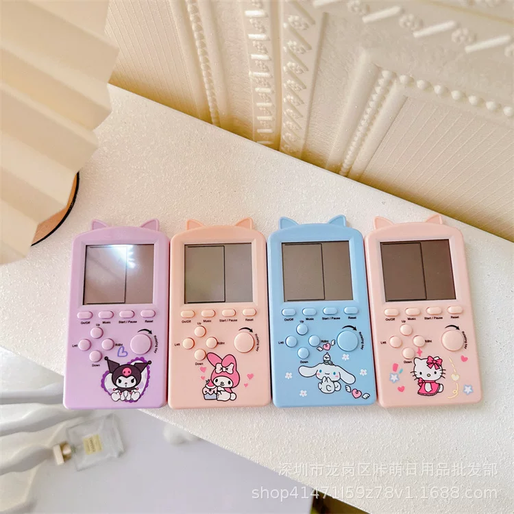 Cartoon cute tetris, puzzle game, game console, retro screen