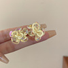 Retro silver needle, yellow fashionable earrings, silver 925 sample, flowered