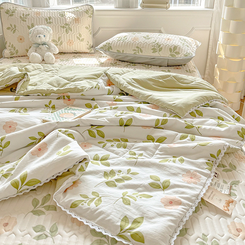 Colcha de verano de hilo de doble capa de verano, versión delgada, lavable a máquina, dormitorio de estudiantes, colcha de aire acondicionado, colcha doble de verano