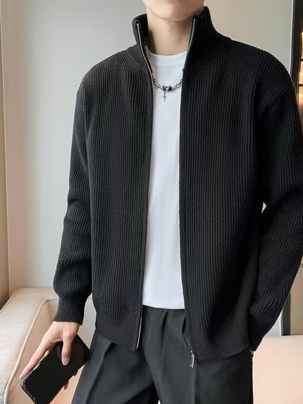 Retro UAZC japonés cuello alto estilo minimal suave y ceroso suéter con cremallera de color sólido cárdigan casual para hombres y mujeres suéter grueso exterior