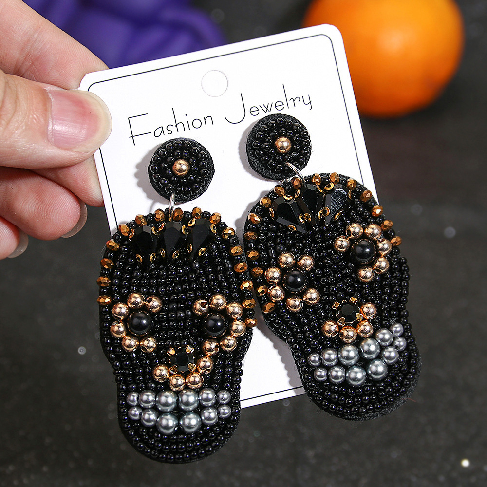Halloween Festival 1 Pair Halloween Cute Pumpkin Letter Skull Beaded Drop Earrings