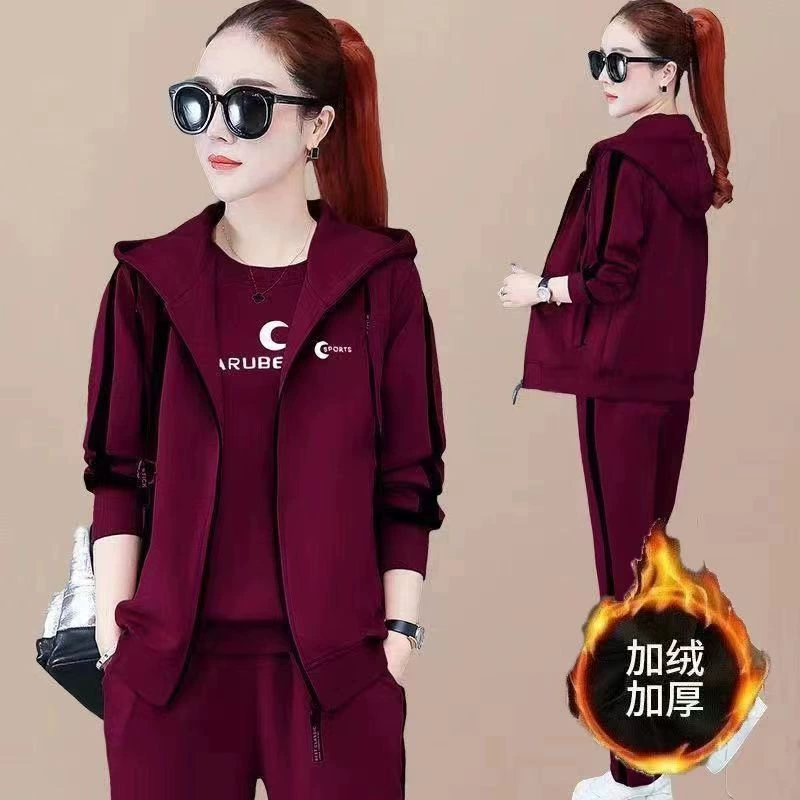 Трансграничный бархатный утолщение новый жилет из трех частей женский корейский зимний свиток с длинными рукавами повседневный костюм