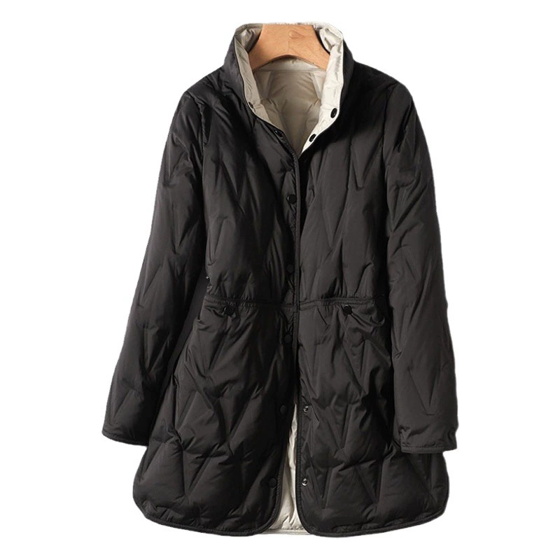 Трансграничный осенний и зимний новый пуховик женский средний и длинный клей легкий и тонкий цвет