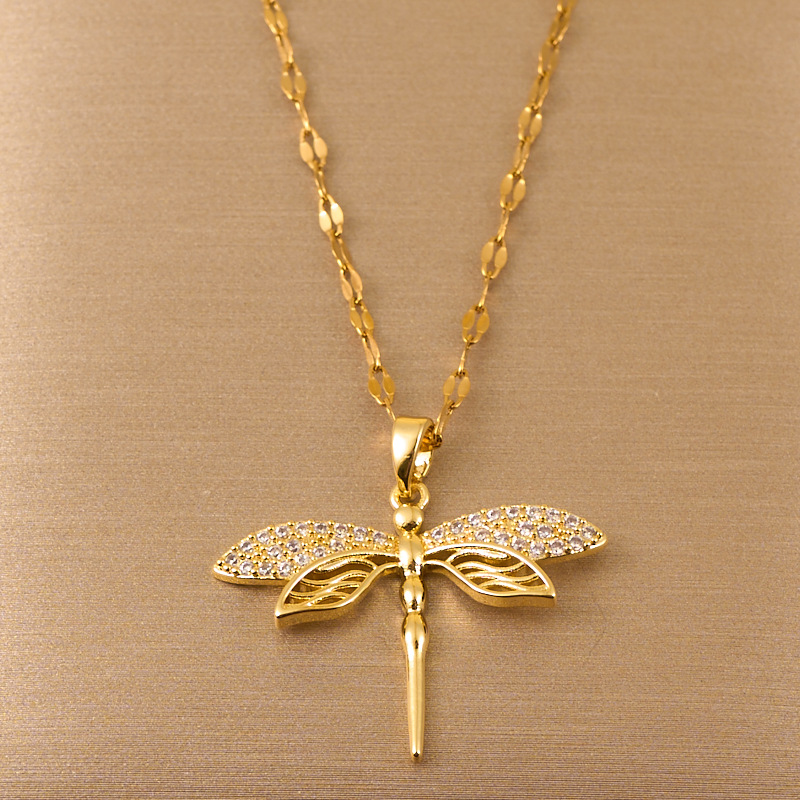 Light Luxury Stylish Cut Out Dragonfly Micro-paved Zircon Collarbone Necklace for Women