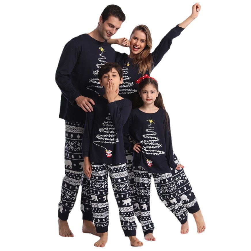 Moda Árbol De Navidad Papá Noel Algodón Conjuntos De Pantalones Trajes A Juego Para La Familia display picture 10