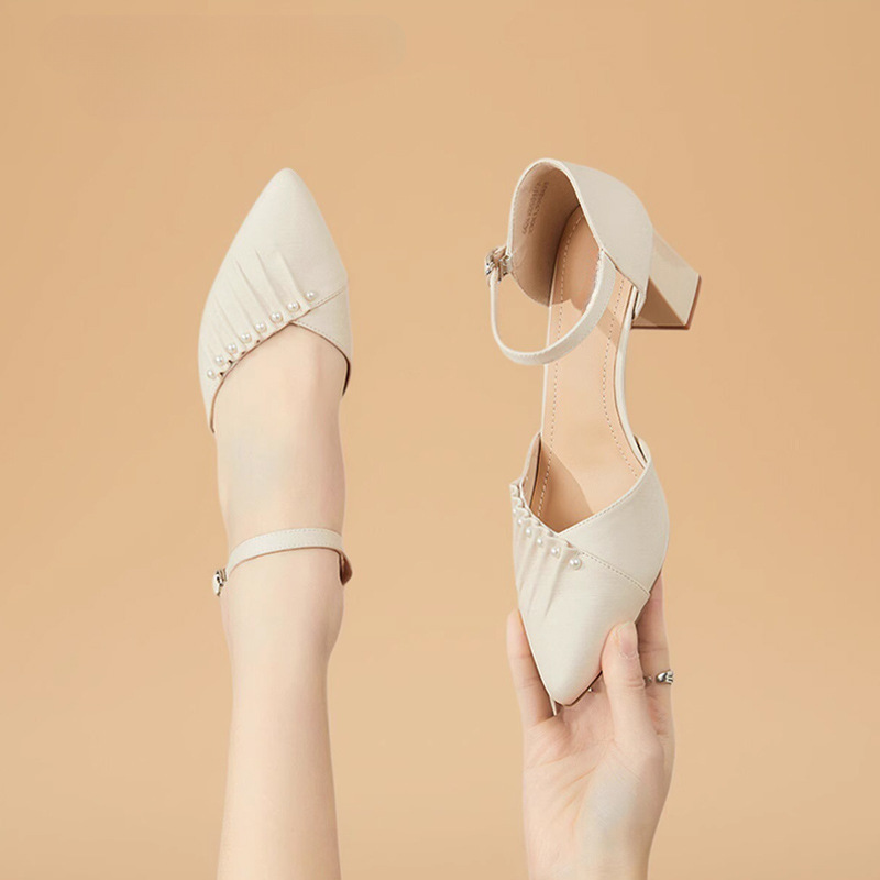 Sandal cao gót nữ quai ngang gót vuông ổn định kiểu Pháp 2025 — 4624102001m màu, 4624102001 màu đen