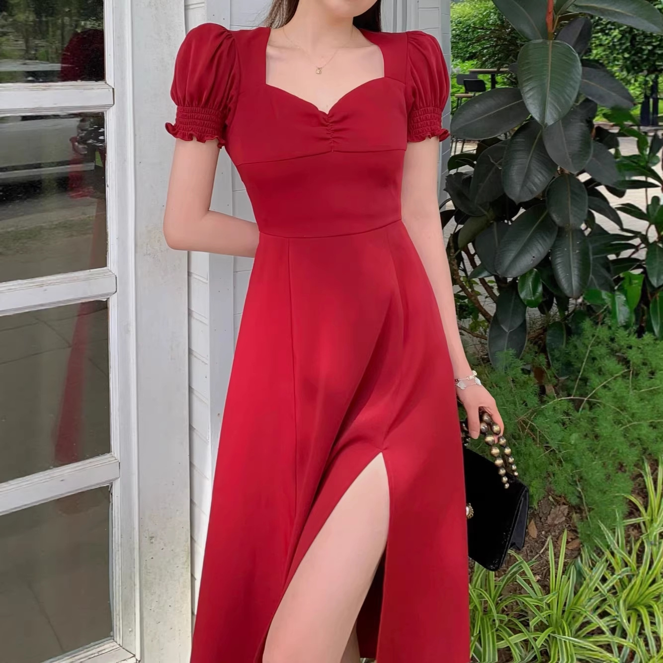 Red Noble Dress, Spring & Fall French Banquet Evening Dress, Bride's Toast Dress, Red Dress and Long Dress Can Be Worn at Ordinary Times