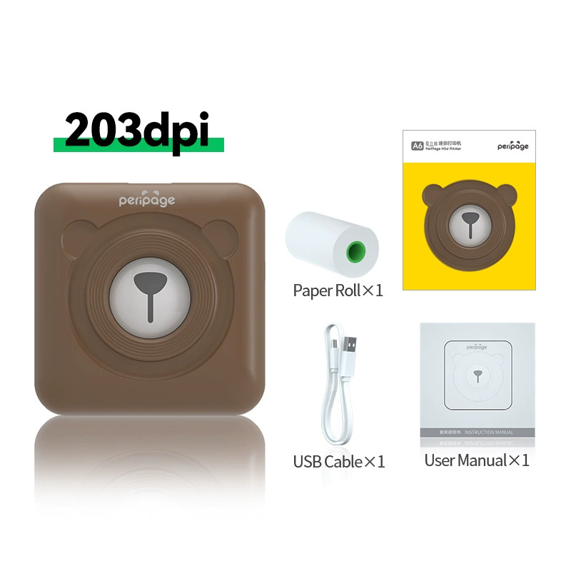 PeriPage Elibear A6 mini printer, 203 dpi portable photo & note printer, student special