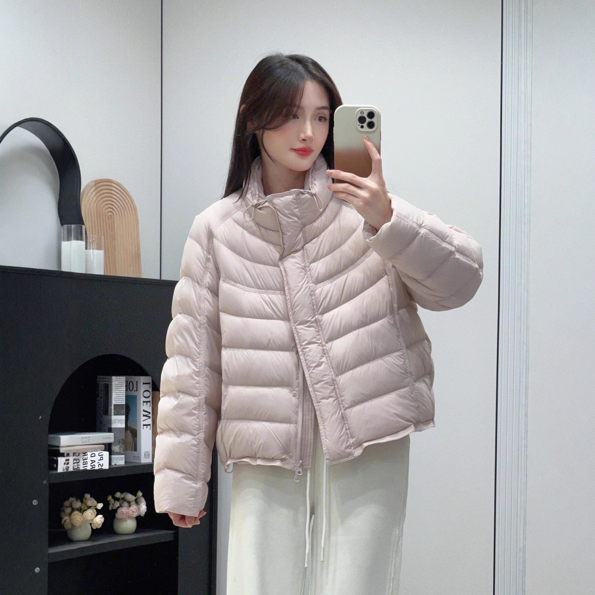 Korean Style Simple Stand-Up Collar Rib down Jacket Women's Short Style 25 Winter New Super Nice 90 White Duck down G102209