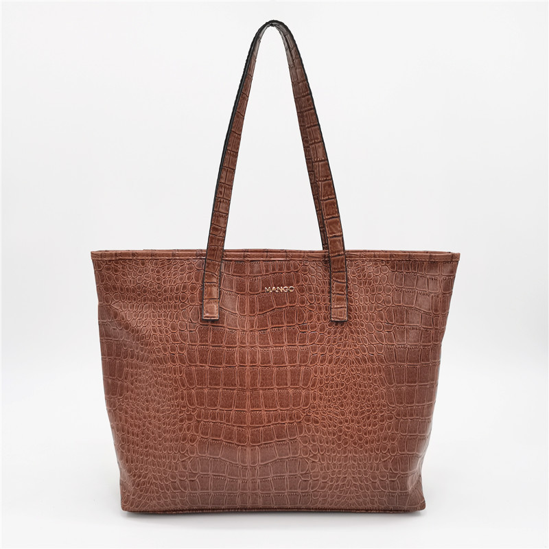 Mango Women's Bag Foreign Trade Cross-border Export Shoulder Bag Stone Pattern Retro All-match Commuter Large Capacity Tote Bag