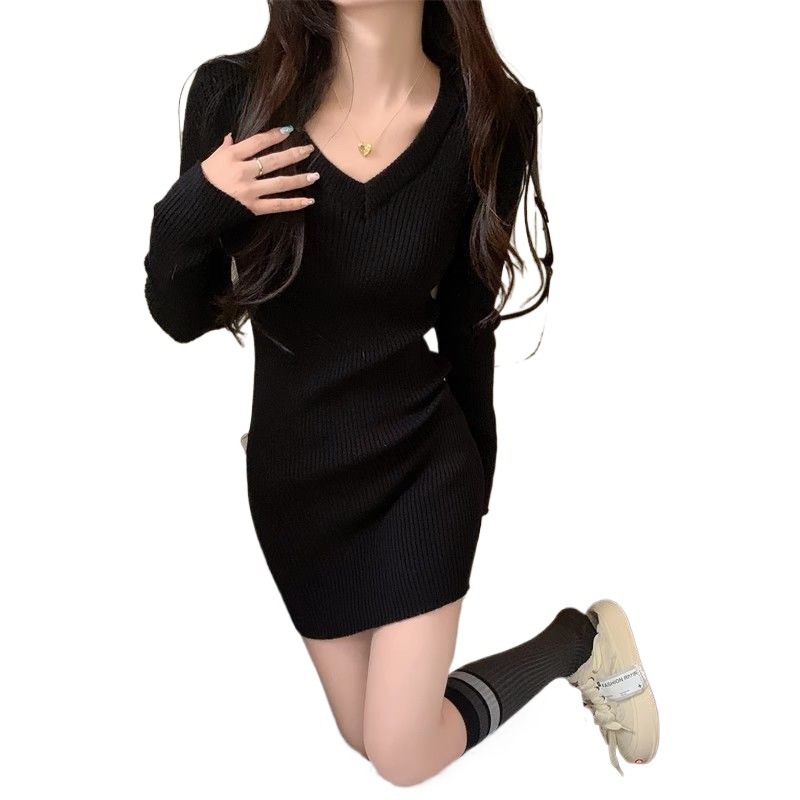 黑色御姐修身显瘦打底针织连衣裙女秋冬后妈包臀裙子内搭2025新款|undefined