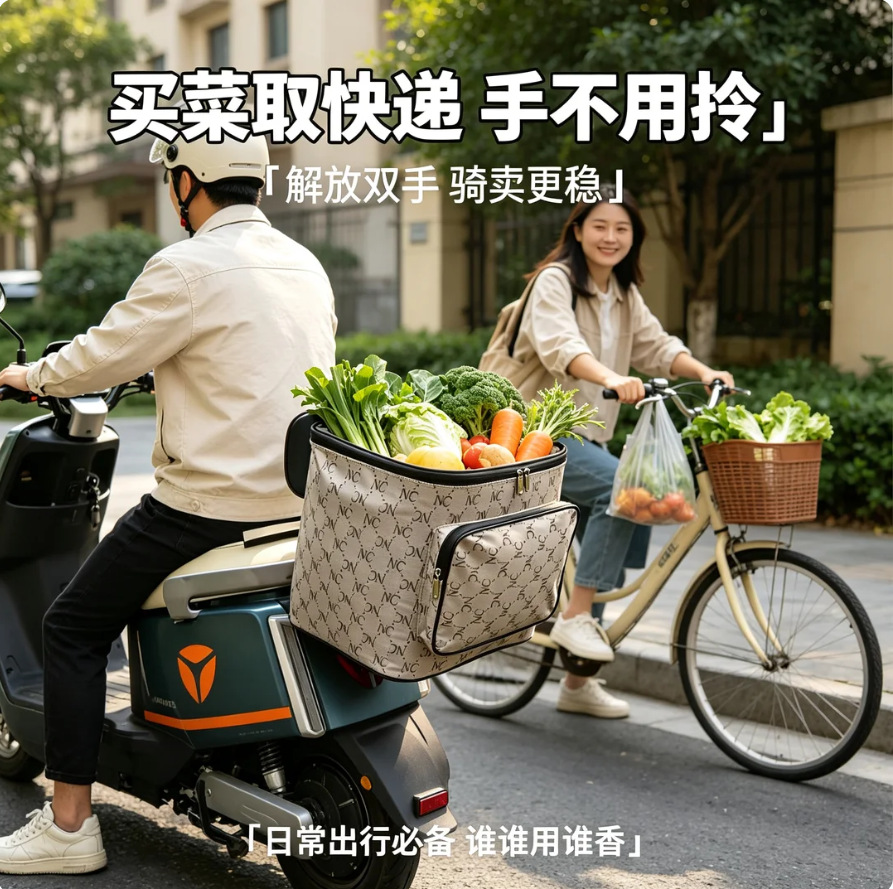 Electric vehicle rear storage bag with extra-large capacity, can hold a full-face helmet, rear trunk for electric scooters and mopeds
