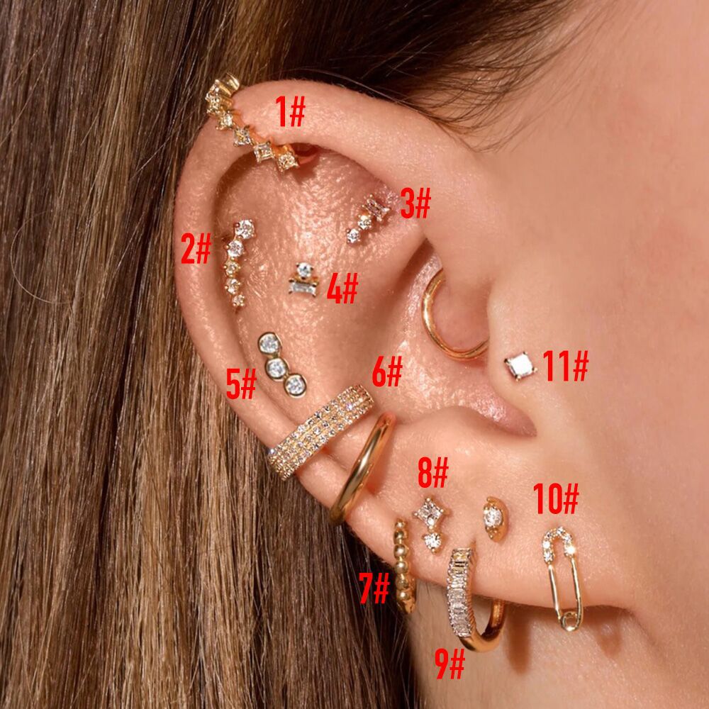 5g Weight 18K Real Gold Plated, Platinum Plated Plating Material Zircon Inlay Material Ear Cartilage Rings & Studs Piercing Type 1 Piece, 1 Pair Quantity Daily Occasion Copper Material Geometric Pattern Women's Gender Elegant, Streetwear Style Inlay Craft 1 Piece 1 Pair Elegant Streetwear Geometric Inlay Copper Zircon Ear Studs 无