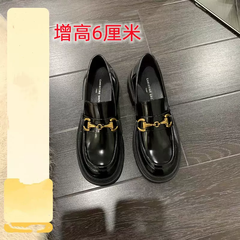 布列宫殿~马街扣圆头粗跟内增高6厘米厚底小皮鞋女乐福鞋秋冬小码