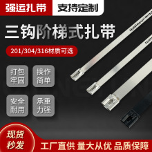 三钩阶梯式不锈钢 扎带金属捆绑扎带卡扣镂空白钢喷塑自锁式扎带