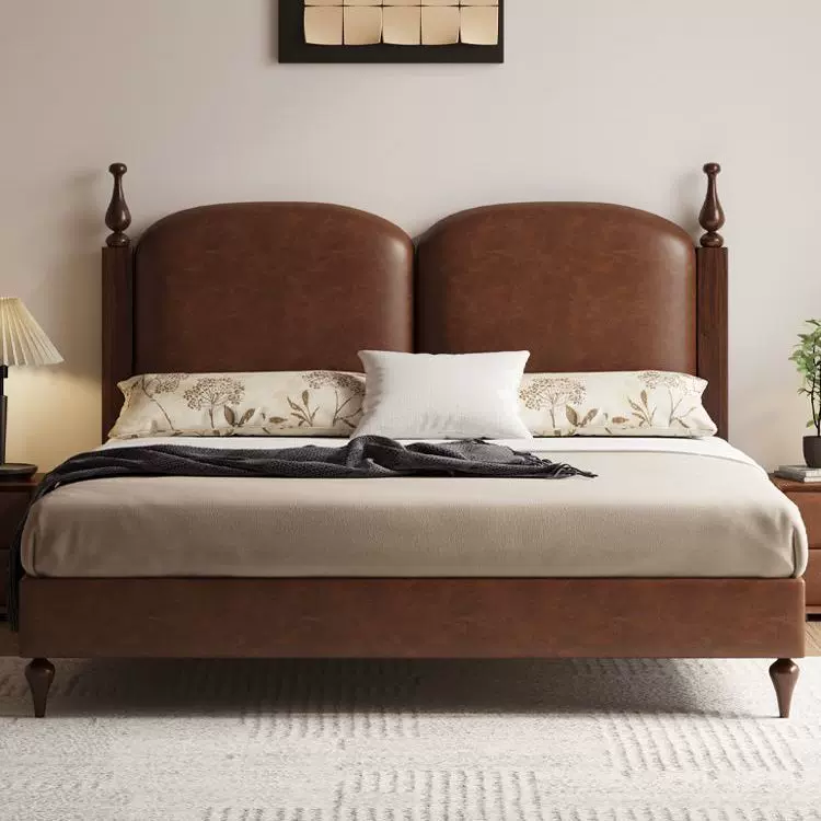 法式复古新款真皮床中古风头层牛皮软靠主卧双人大床高端大气皮艺