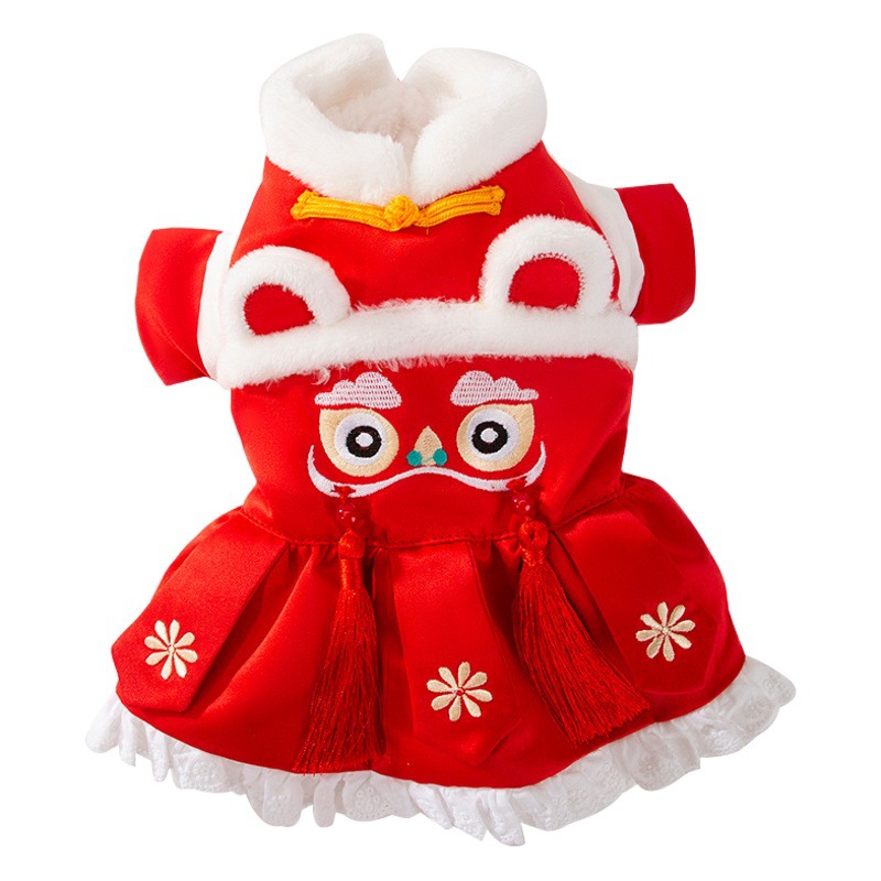 Año nuevo mascota Tang traje León danza pareja ropa de algodón acolchado ropa de Año Nuevo ropa de perro festivo gato dos pies ropa de perro caliente