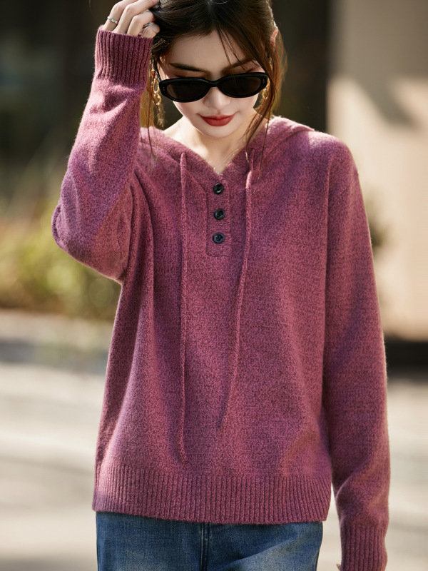 Machine-Washable Wool Floral Yarn Hoodie, Anti-Pilling Blended Yarn, Casual Hooded Jacket, Practical Sweatshirt for Autumn and Winter