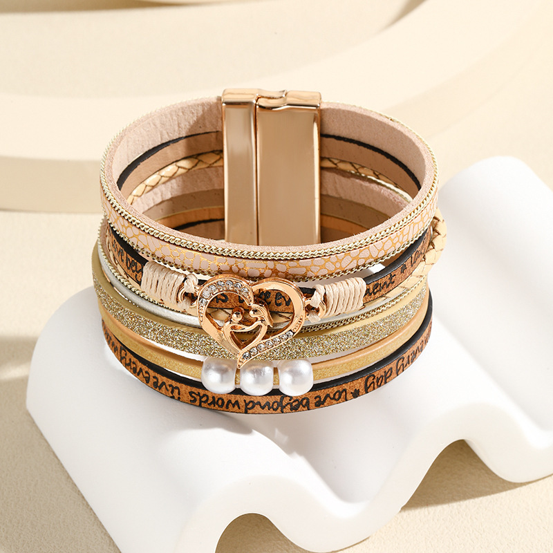 Cross-border Love Mother and Child Mother's Day Magnetic Buckle Bracelet for Men and Women Embossed Letters Leather Pearl Bracelet Hot Selling in Europe and America Cross-border Love Mother and Child Mother's Day Magnetic Buckle Bracelet for Men and Women Embossed Letters Leather Pearl Bracelet Hot Selling in Europe and America
